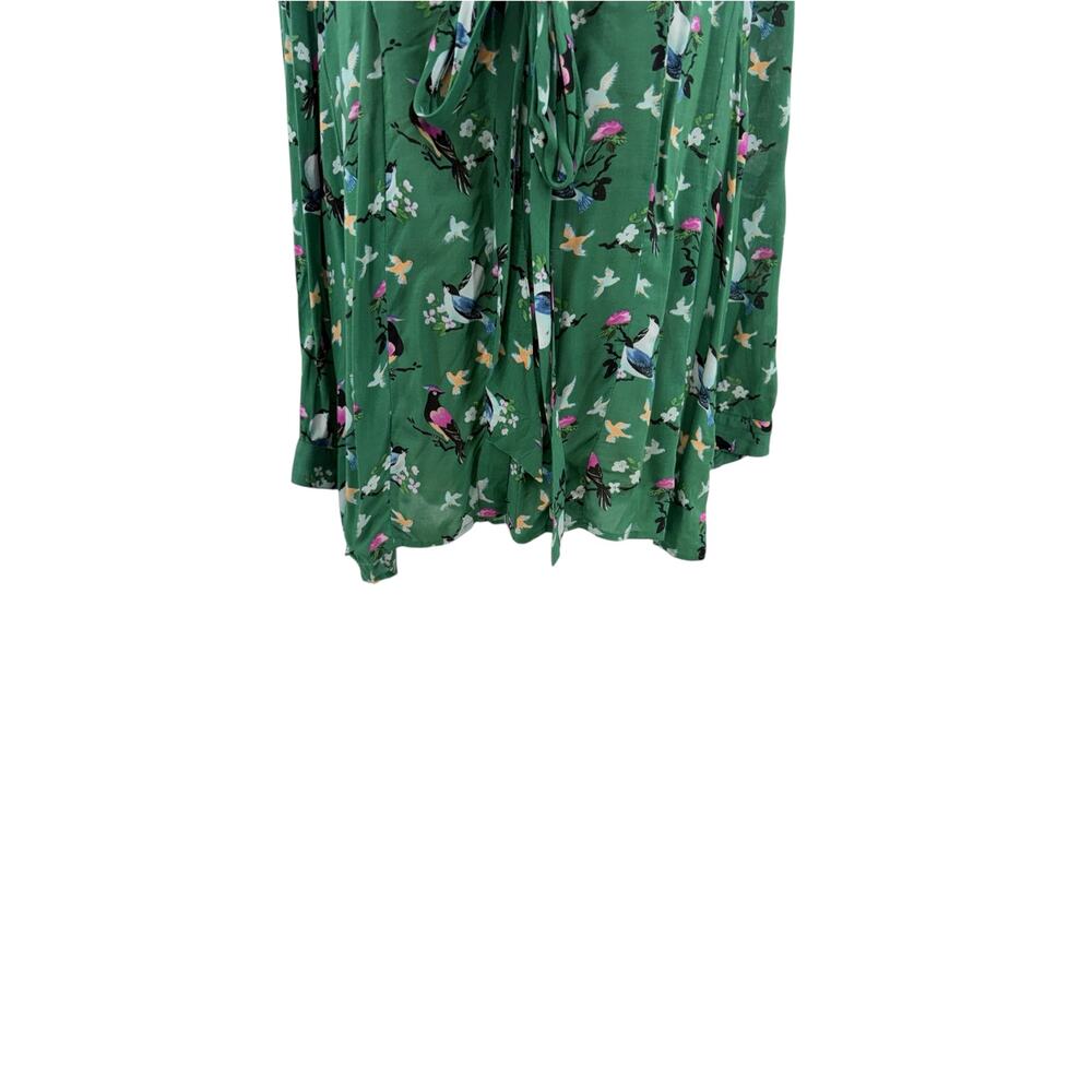 Anthropologie 20 of 52 Conversations Bird Print Tie Neck Blouse Green Size 12 - Picture 5 of 11